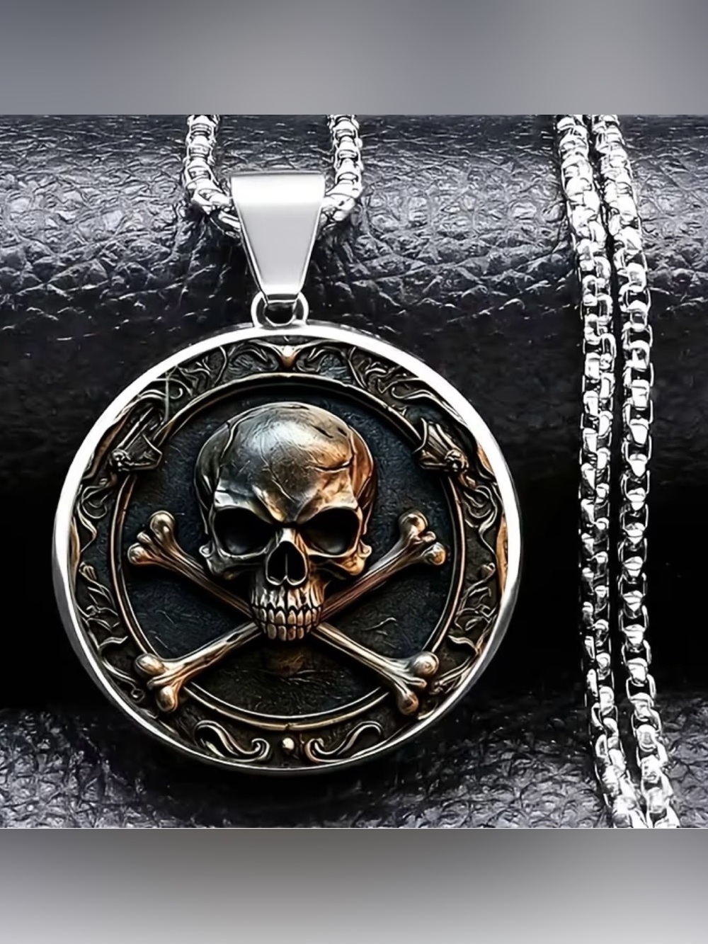 Men's Skull & Crossbones Pendant Necklace - Silver/Bronze Toned